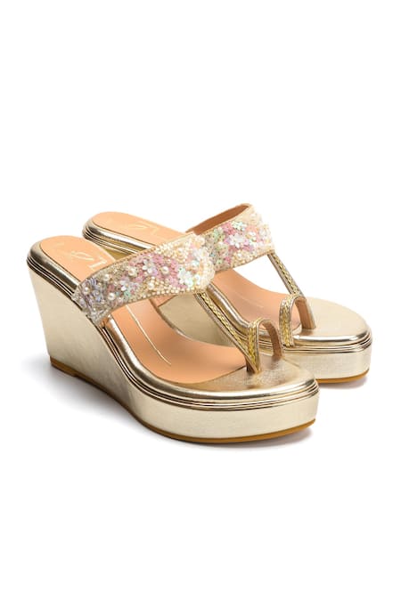 NIDHI BHANDARI Sequin Flora Confetti Embellished Wedges 