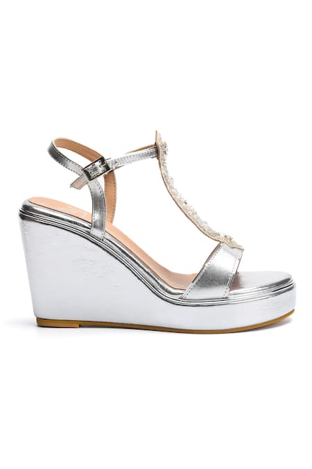 Nidhi Bhandari Silver Confetti Embellished Wedges 