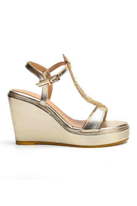 Nidhi Bhandari Gold Stone Cutdana Floral Patch Wedges 