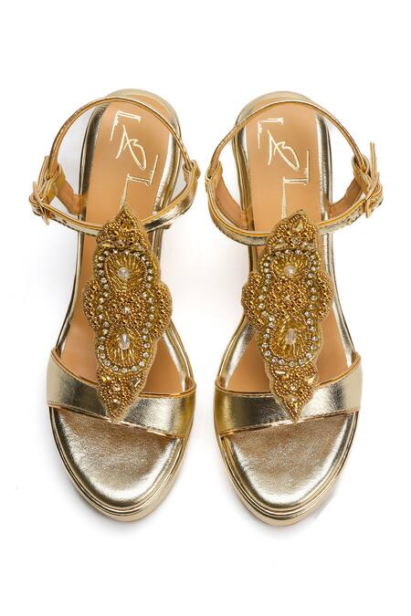 Nidhi Bhandari_Gold Cut Work, Beads, Stones Cutdana Floral Patch Wedges _Online_at_Aza_Fashions
