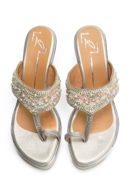 Nidhi Bhandari_Silver Beads, Cut Work, Stones And Embroidered Wedges _Online_at_Aza_Fashions