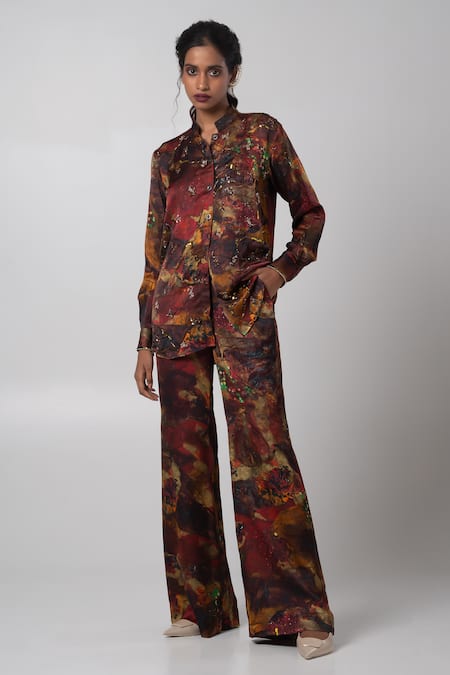 Advait Sepia Print Shirt With Flared Trouser 