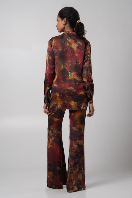 Advait Brown Sepia Print Shirt & Flared Trouser 