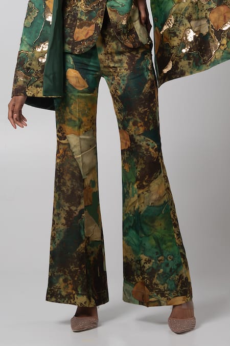 Advait Green Linen Satin Print Sepia Cutdana Sequin Embellished Blazer And Trouser Set Online at Aza Fashions Advait_Green Linen Satin Print Sepia Cutdana Sequin Embellished Blazer And Trouser Set _Online_at_Aza_Fashions