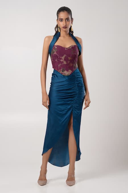 Advait Azul Ruched Skirt With Printed Corset 