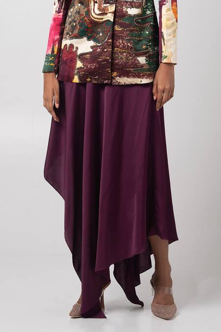 Advait_Purple Linen Satin Embroidered Abstract Patterned Blazer And Handkerchief Skirt _Online_at_Aza_Fashions