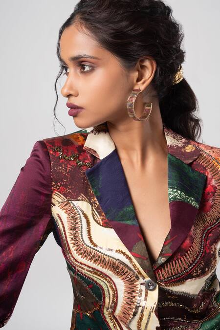 Shop_Advait_Purple Linen Satin Embroidered Abstract Patterned Blazer And Handkerchief Skirt _Online_at_Aza_Fashions