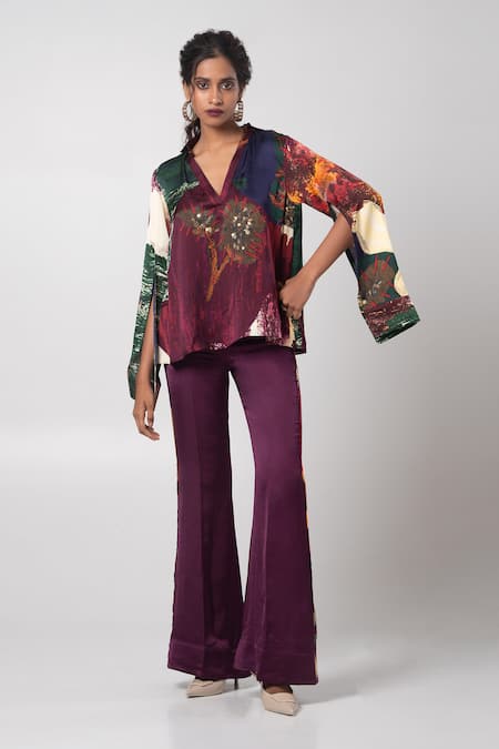 Advait Purple Abstract Top & Trouser Set 