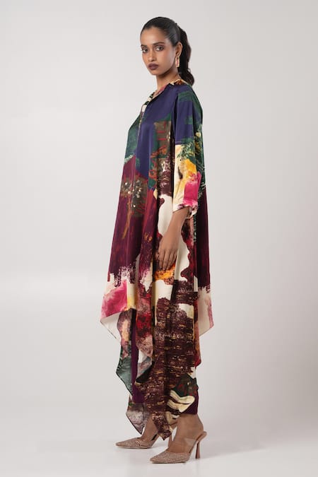 Advait Multi Color Linen, Satin Open Neck Multicolor Abstract Asymmetric Kurta Set Online at Aza Fashions Advait_Multi Color Linen, Satin Open Neck Multicolor Abstract Asymmetric Kurta Set _Online_at_Aza_Fashions