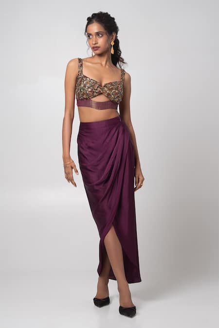 Advait Purple Habutai Embroidered Abstract Cape Open Pattern Skirt Set Online at Aza Fashions Advait_Purple Habutai Embroidered Abstract Cape Open Pattern Skirt Set _Online_at_Aza_Fashions