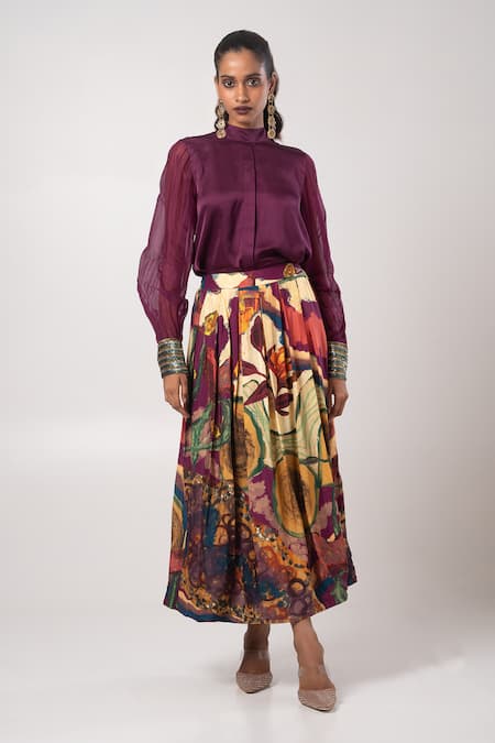 Advait Sequined Cuff Shirt & Abstract Pattern Skirt 