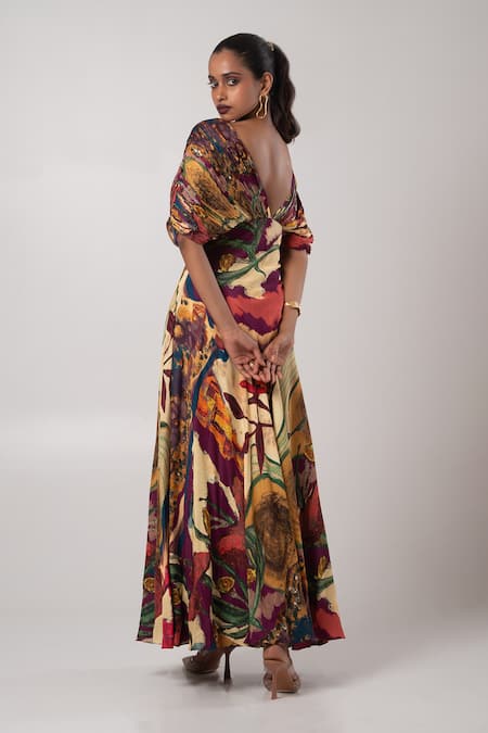 Advait Multi Color Abstract Off Shoulder Dress 