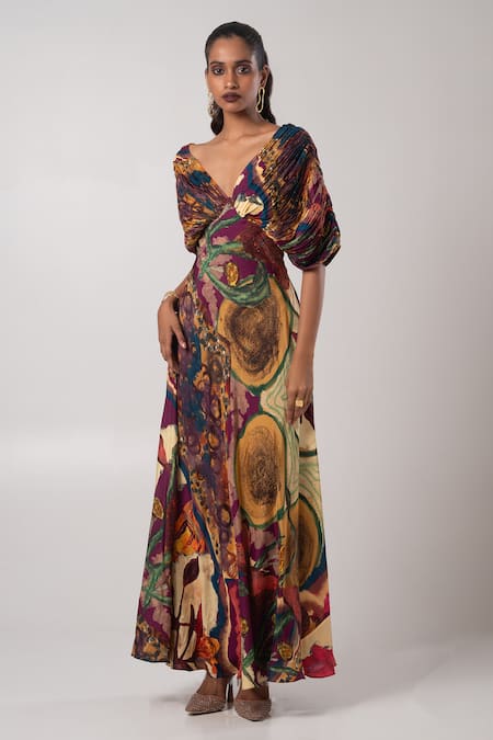 Advait_Multi Color Off-shoulder Abstract Off Dress _Online_at_Aza_Fashions