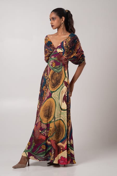Buy_Advait_Multi Color Off-shoulder Abstract Off Dress _Online_at_Aza_Fashions