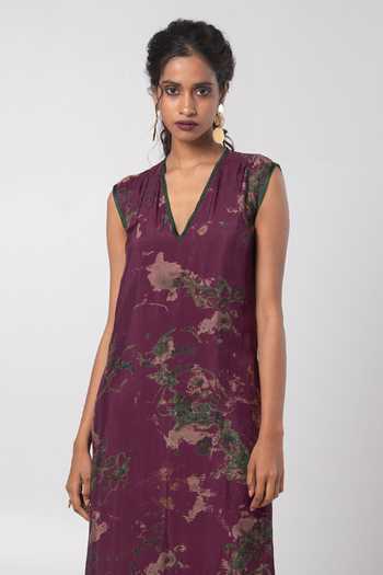Advait Purple Silk V-neck Abstract Printed Kurta Set Online at Aza Fashions Advait_Purple Silk V-neck Abstract Printed Kurta Set_Online_at_Aza_Fashions