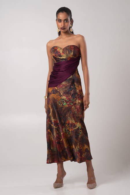 Advait Sepia Printed Corset With Skirt 