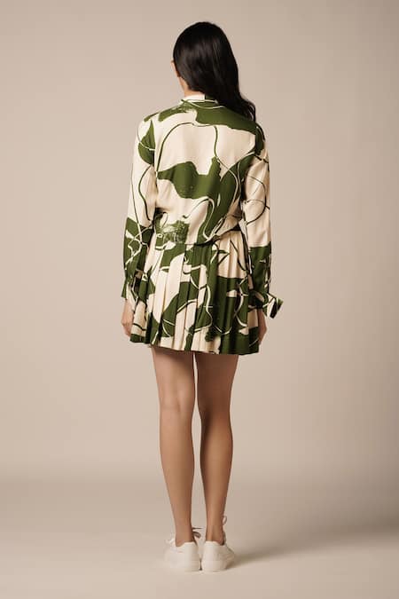 Advait Abstract Floral Print Top & Pleated Skirt 