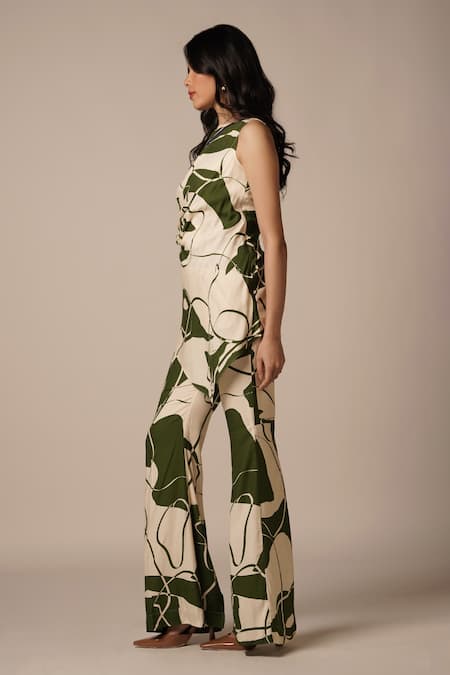 Shop_Advait_Green Rayon Twill Print Abstract Floral Round Neck Draped Top And Pant Set _Online_at_Aza_Fashions