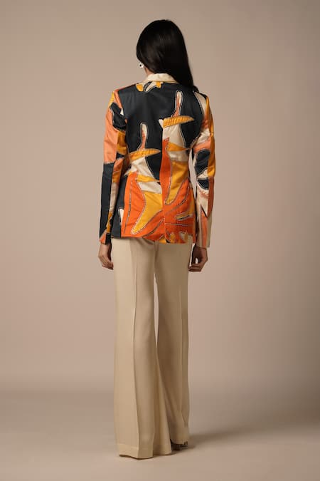 Shop Advait Yellow Ecovero Twill Embroidery Abstract Patch Work Lapel Collar Blazer at Aza Fashions Shop_Advait_Yellow Ecovero Twill Embroidery Abstract Patch Work Lapel Collar Blazer _at_Aza_Fashions