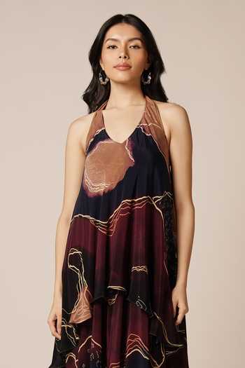 Buy Advait Purple Crepe Halter Neck Asymmetric Layered Dress Online at Aza Fashions Buy_Advait_Purple Crepe Halter Neck Asymmetric Layered Dress _Online_at_Aza_Fashions