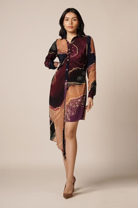 Advait Abstract Geometric Print Asymmetric Dress 