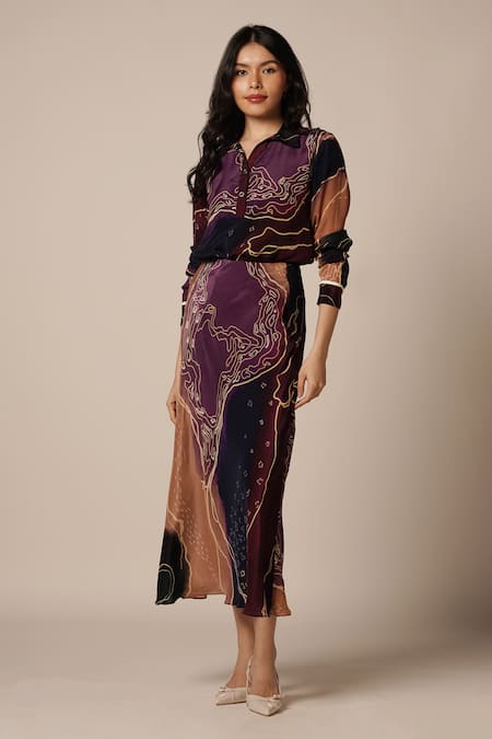 Advait River Print Shirt With Skirt 