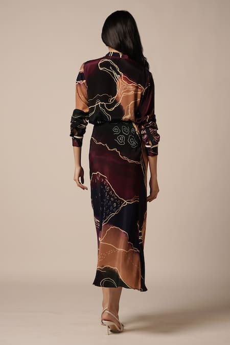 Shop_Advait_Purple Natural Crepe Print Abstract Geometric Collared Neck Shirt And Skirt Set _at_Aza_Fashions