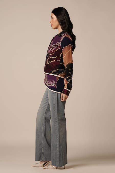 Buy_Advait_Purple Natural Crepe Print Abstract Geometric Collared Neck Layered Shirt _Online_at_Aza_Fashions
