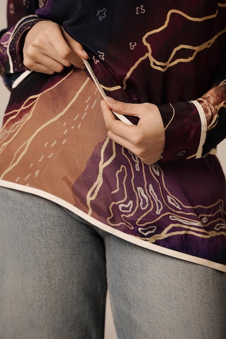 Shop_Advait_Purple Natural Crepe Print Abstract Geometric Collared Neck Layered Shirt _Online_at_Aza_Fashions