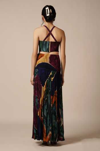 Shop Advait Blue Crepe Halter Neck Abstract Geometric Print Corset at Aza Fashions Shop_Advait_Blue Crepe Halter Neck Abstract Geometric Print Corset _at_Aza_Fashions