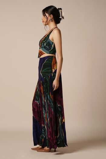 Shop Advait Blue Crepe Halter Neck Abstract Geometric Print Corset Online at Aza Fashions Shop_Advait_Blue Crepe Halter Neck Abstract Geometric Print Corset _Online_at_Aza_Fashions