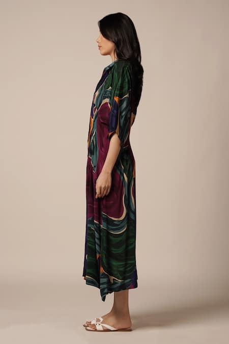 Buy_Advait_Blue Crepe Collared Abstract Print Kimono Dress _Online_at_Aza_Fashions