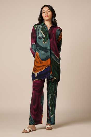 Advait_Multi Color Crepe Collared Abstract Print Shirt And Pant Set _Online_at_Aza_Fashions