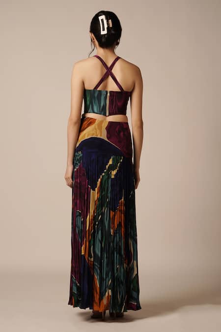 Advait Blue Abstract Print Maxi Skirt 