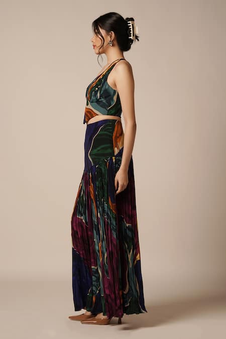 Shop Advait Blue Natural Crepe Print Abstract Swirl Maxi Skirt Online at Aza Fashions Shop_Advait_Blue Natural Crepe Print Abstract Swirl Maxi Skirt _Online_at_Aza_Fashions