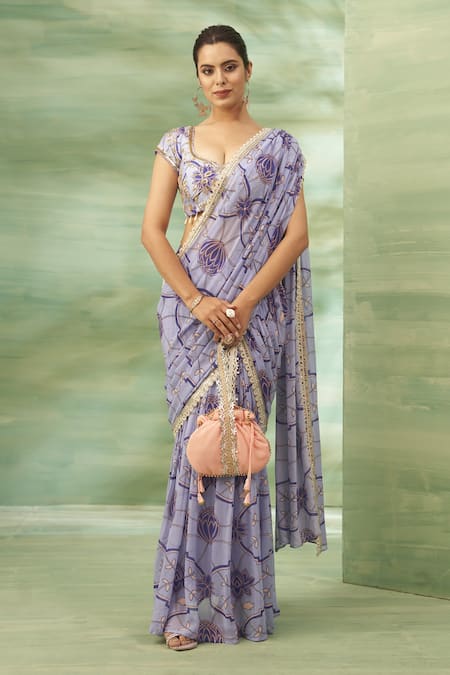 Seams Pret And Couture Kamal Printed Pre-Draped Saree With Blouse 