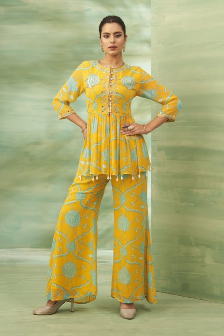 Seams Pret And Couture Preet Printed Peplum Tunic With Flared Pant 