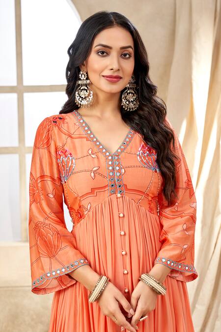 Buy Seams Pret And Couture Orange Georgette, , Satin Mirrors, Sequins, Coral Hand Kurta Set Online at Aza Fashions Buy_Seams Pret And Couture_Orange Georgette, , Satin Mirrors, Sequins, Coral Hand Kurta Set _Online_at_Aza_Fashions