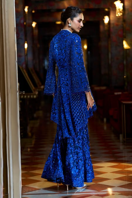 Seema Gujral Paisley Embroidered Jacket Kurta Sharara Set 