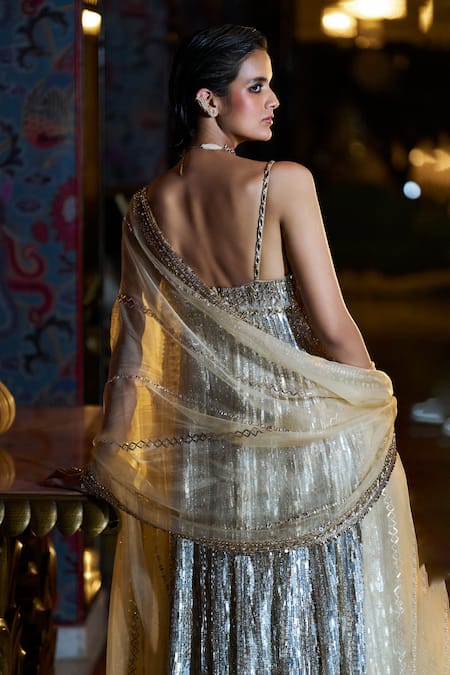 Seema Gujral Crystal Two Tone Embroidered Anarkali Set 