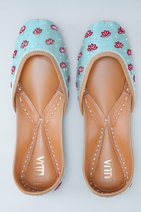 Shop House Of Vitti India Blue Embroidery Tiffany Juttis at Aza Fashions Shop_House Of Vitti India_Blue Embroidery Tiffany Juttis _at_Aza_Fashions
