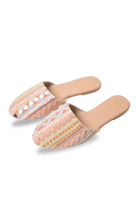 Shop House Of Vitti India Beige Embroidery Geometric Mules at Aza Fashions Shop_House Of Vitti India_Beige Embroidery Geometric Mules _at_Aza_Fashions