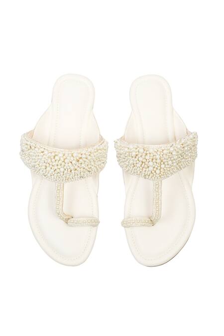 Buy House Of Vitti India Ivory Embroidery Pearl Kolhapuri Flats Online at Aza Fashions Buy_House Of Vitti India_Ivory Embroidery Pearl Kolhapuri Flats _Online_at_Aza_Fashions