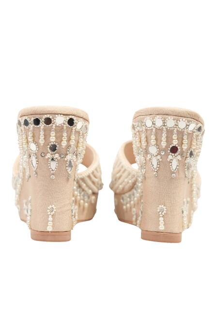 Buy House Of Vitti India Beige Embroidery Pearl Mirage Wedges Online at Aza Fashions Buy_House Of Vitti India_Beige Embroidery Pearl Mirage Wedges _Online_at_Aza_Fashions