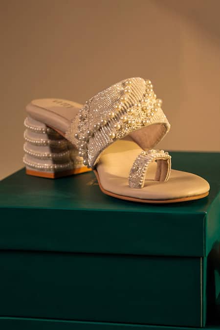 Shop House Of Vitti India Green Embroidery Dull Green-grey Wedges at Aza Fashions Shop_House Of Vitti India_Green Embroidery Dull Green-grey Wedges _at_Aza_Fashions