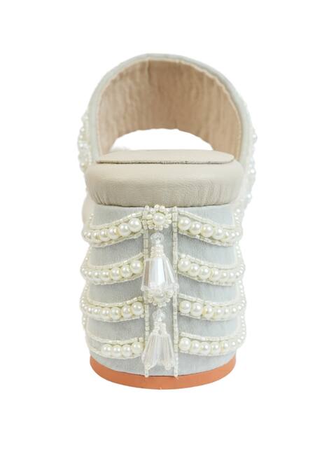 House Of Vitti India Green Embroidery Dull Green-grey Wedges at Aza Fashions House Of Vitti India_Green Embroidery Dull Green-grey Wedges _at_Aza_Fashions