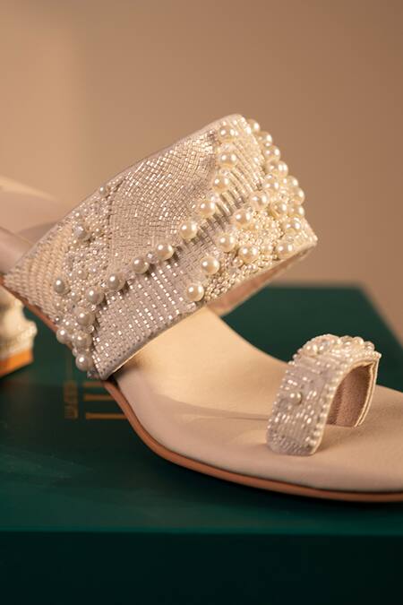 Shop House Of Vitti India Green Embroidery Dull Green-grey Wedges Shop_House Of Vitti India_Green Embroidery Dull Green-grey Wedges