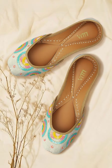House Of Vitti India Beige Embroidery Rainbow Motif Juttis 