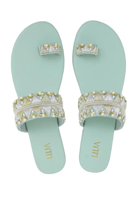 Shop House Of Vitti India Green Embroidery Zardozi Sage Flats at Aza Fashions Shop_House Of Vitti India_Green Embroidery Zardozi Sage Flats _at_Aza_Fashions