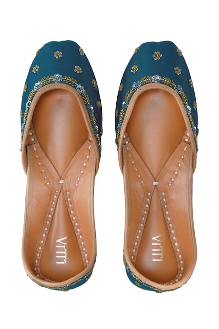 Shop House Of Vitti India Blue Embroidery Dark Teal Juttis at Aza Fashions Shop_House Of Vitti India_Blue Embroidery Dark Teal Juttis _at_Aza_Fashions
